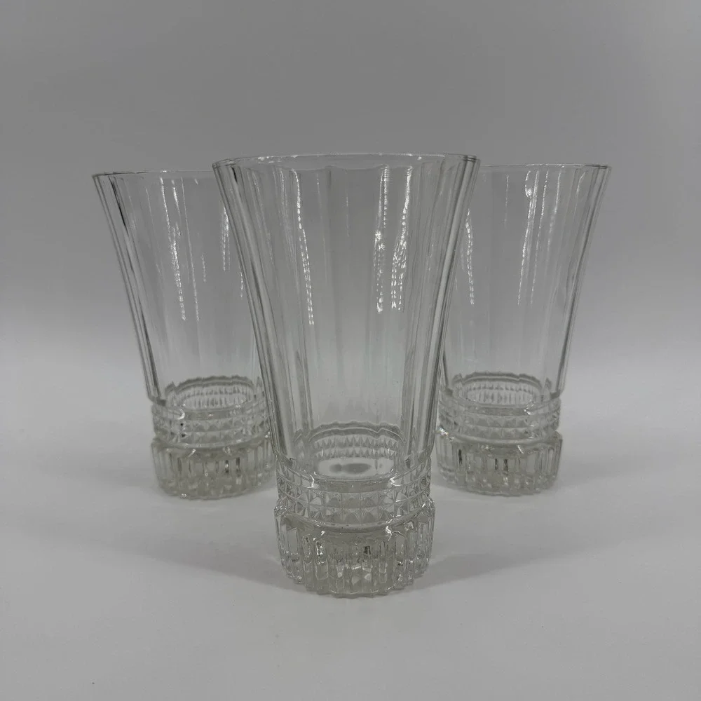 Cristal D'Arques Durand Victoria‎ Flared Crystal Glass Cut Base Set of 3 6.25in